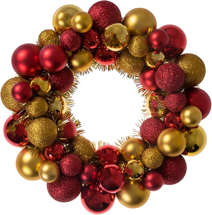 clever creations christmas ornament wreath bright red and gold festive holiday decor classic theme lightweight shatter resistant indoor or