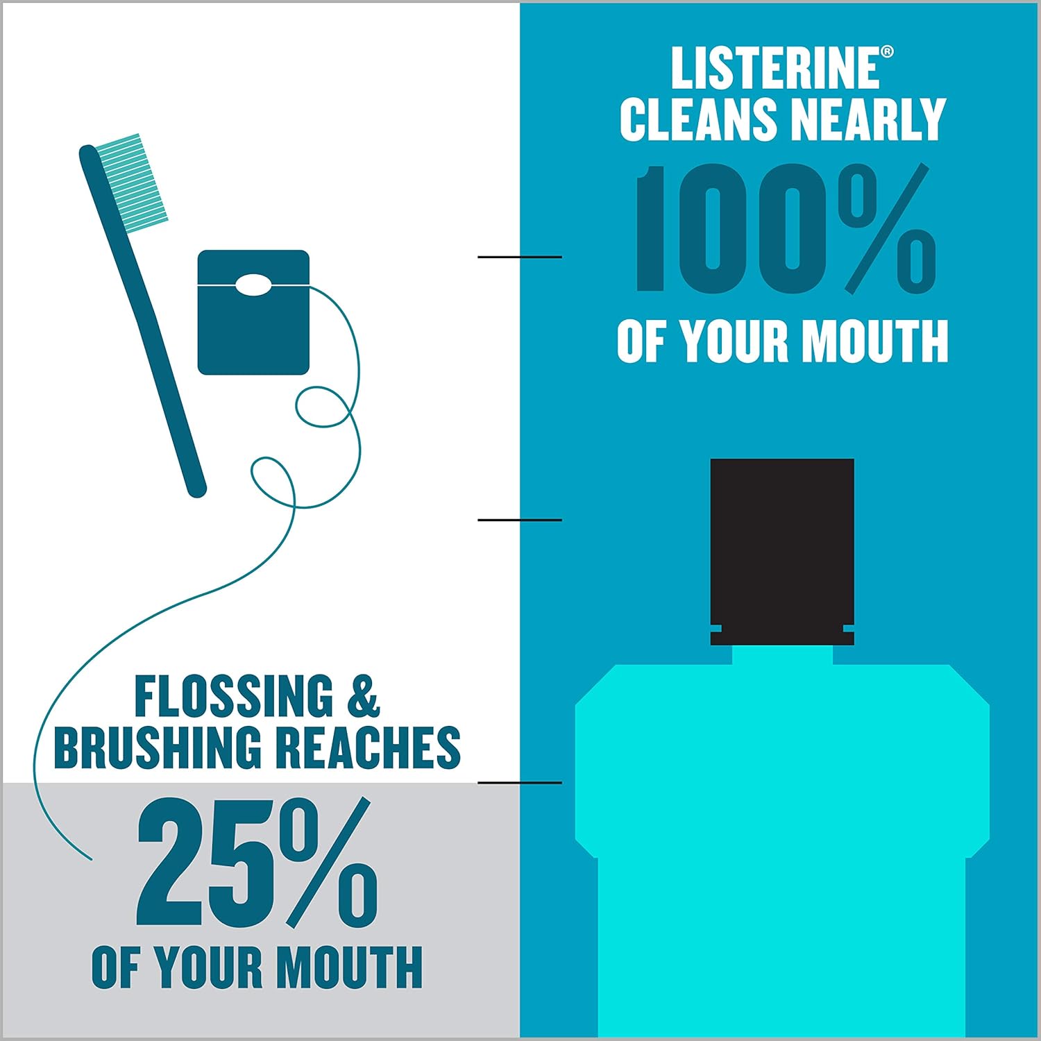 Listerine Cool Mint Antiseptic Oral Care Mouthwash to Kill 99% of Germs that Cause Bad Breath, Plaque and Gingivitis, ADA-Accepted Mouthwash, Cool Mint Flavor, 500 mL: Health & Personal Care