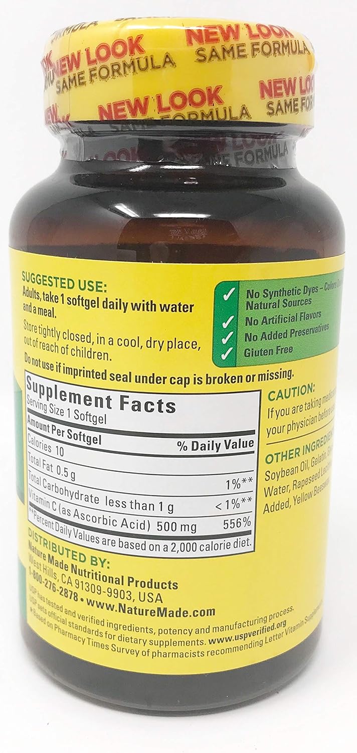 Nature Made Vitamin C 500 mg Liquid Softgels 60 Soft Gels (Pack of 2