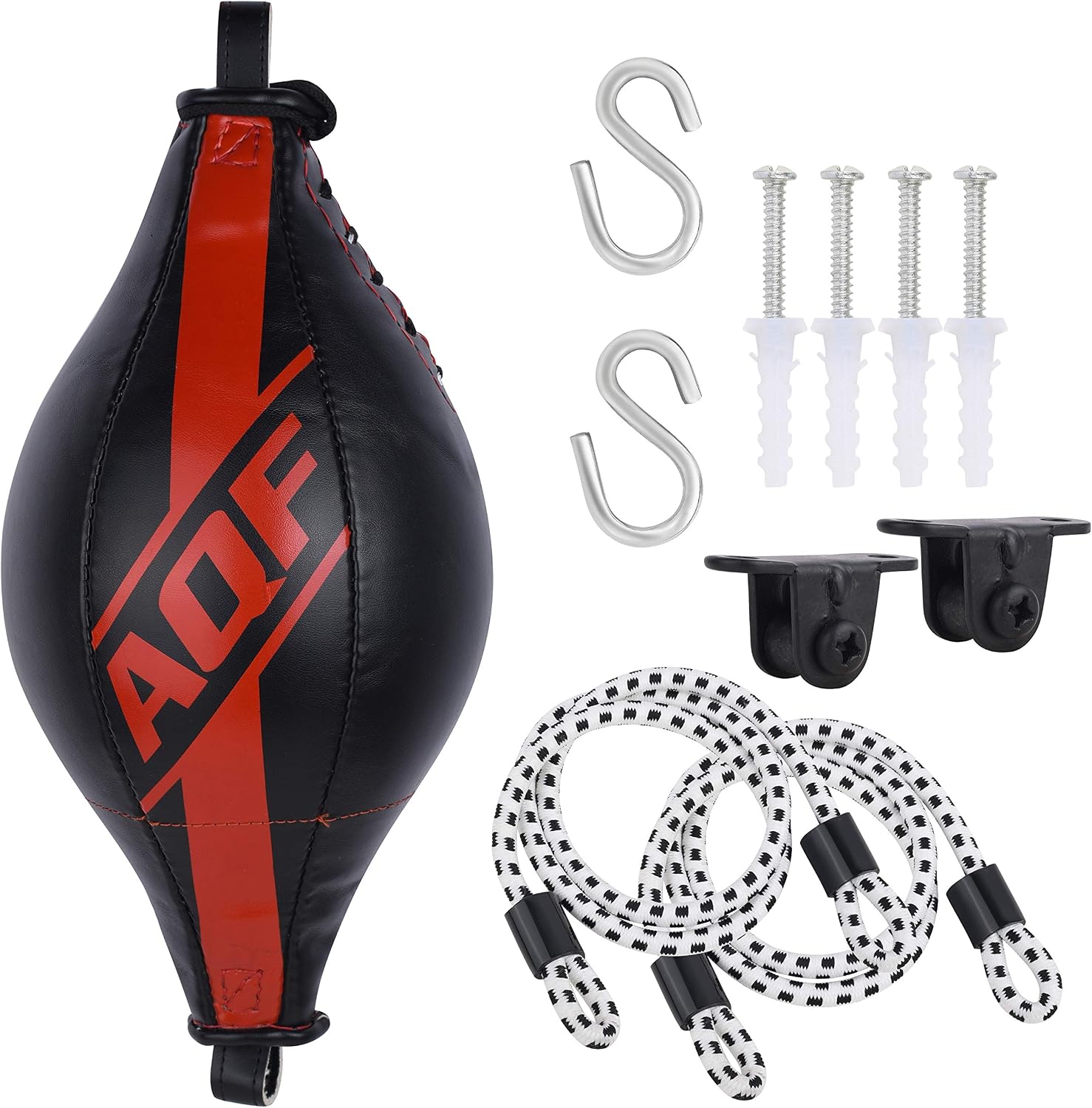 AQF Double End Speed Ball Maya Hide Leather Boxing Dodge Speed Bag Punching MMA Training Workout Floor to Ceiling Rope (Black)