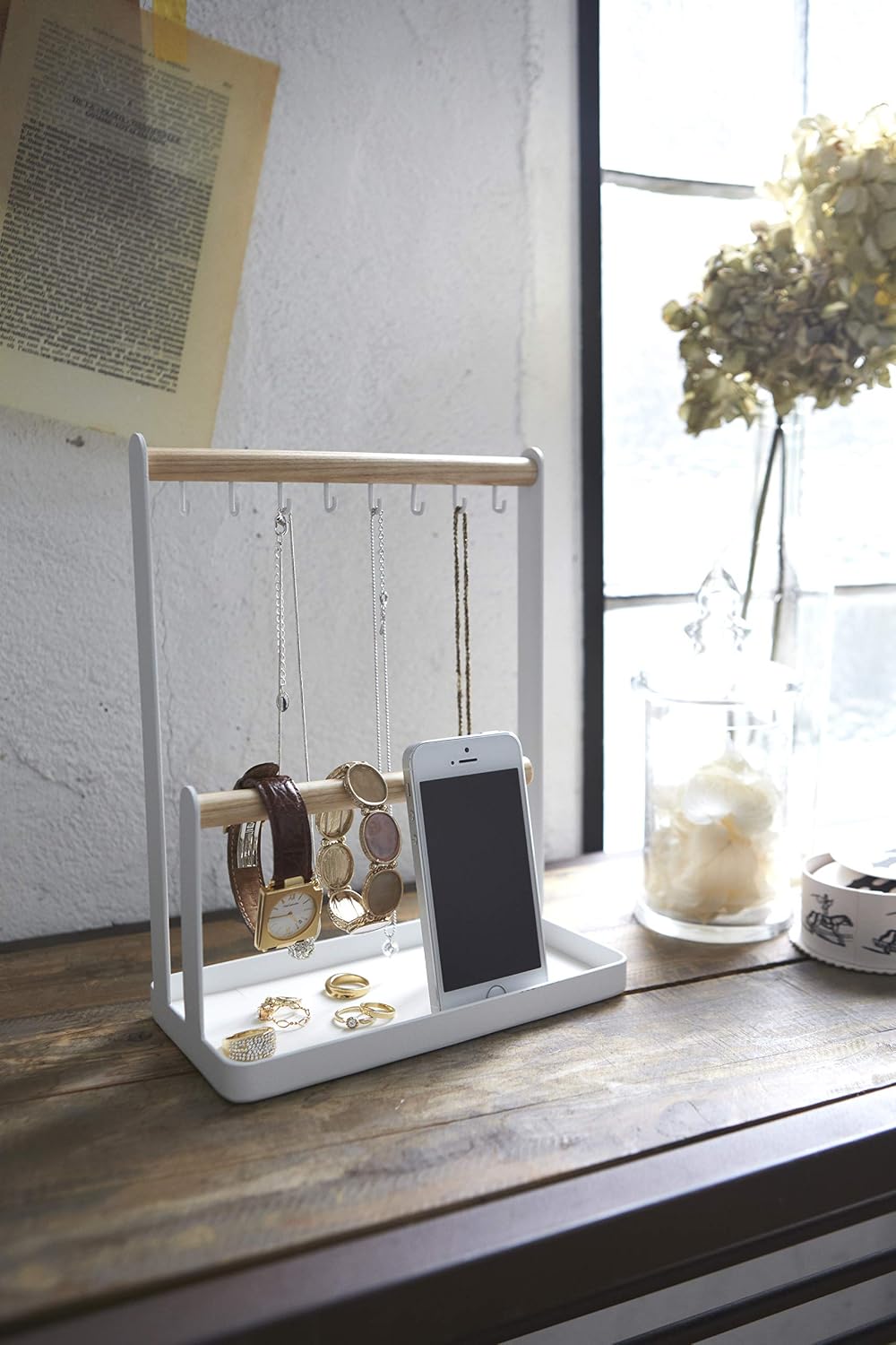 Yamazaki 2311 TOSCA Accessory Stand, White, Steel/Wood, Minimalist Design, 20 x 10.5 x 28.5 cm (LxWxH) - Image 4