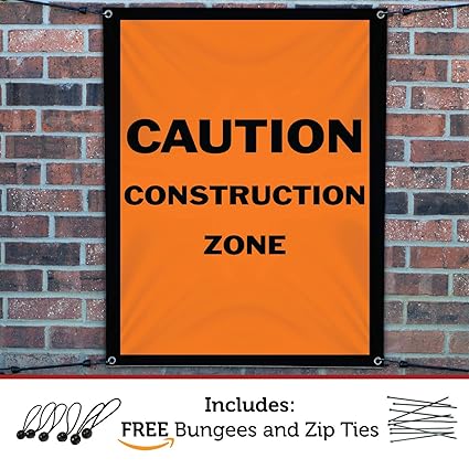 Amazon Com Half Price Banners Caution Construction Zone Banner