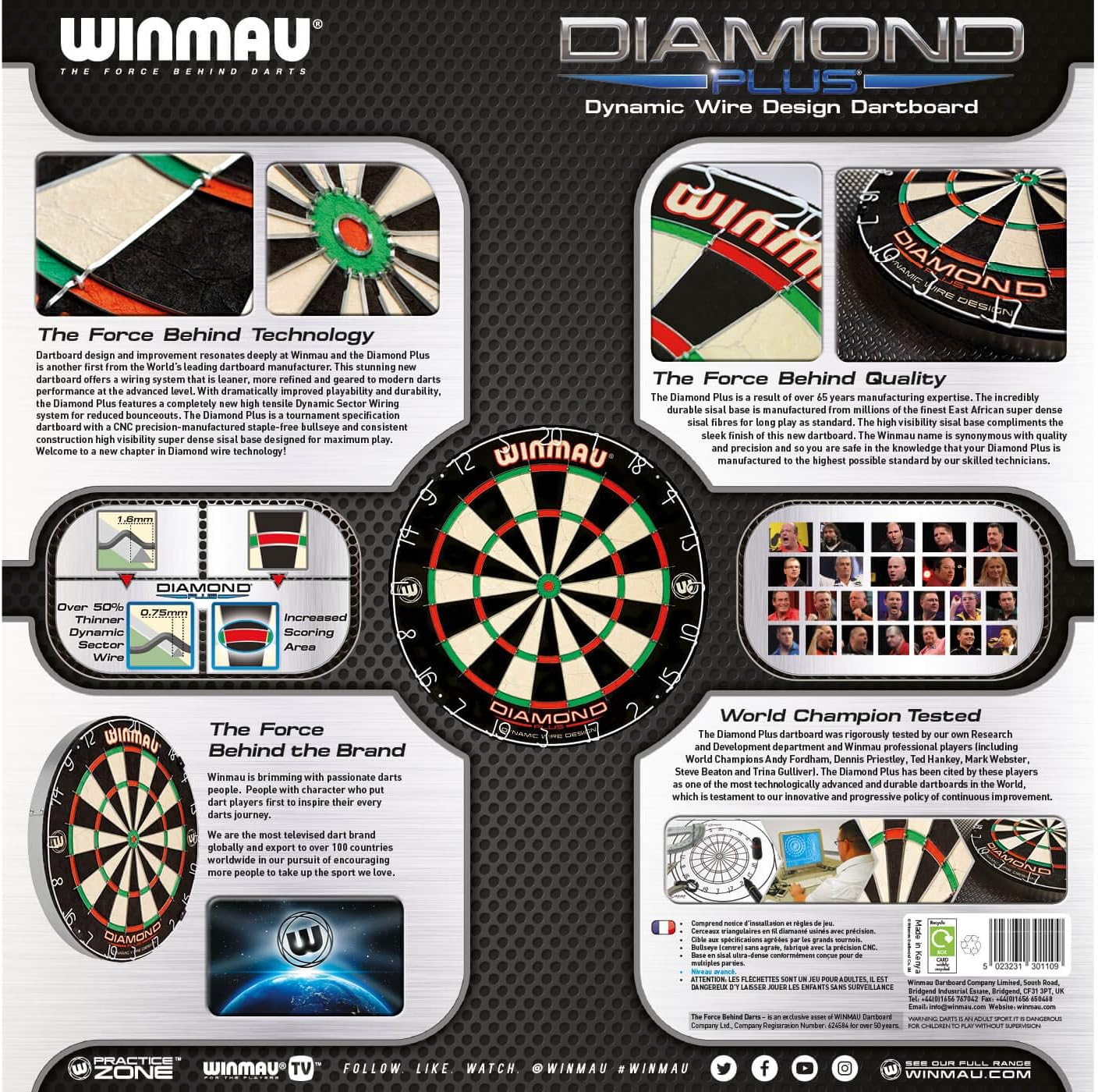 Winmau Diamond Plus Tournament Bristle Dartboard with Staple-Free Bullseye for Higher Scores and Fewer Bounce-Outs : Dart Boards : Sports & Outdoors