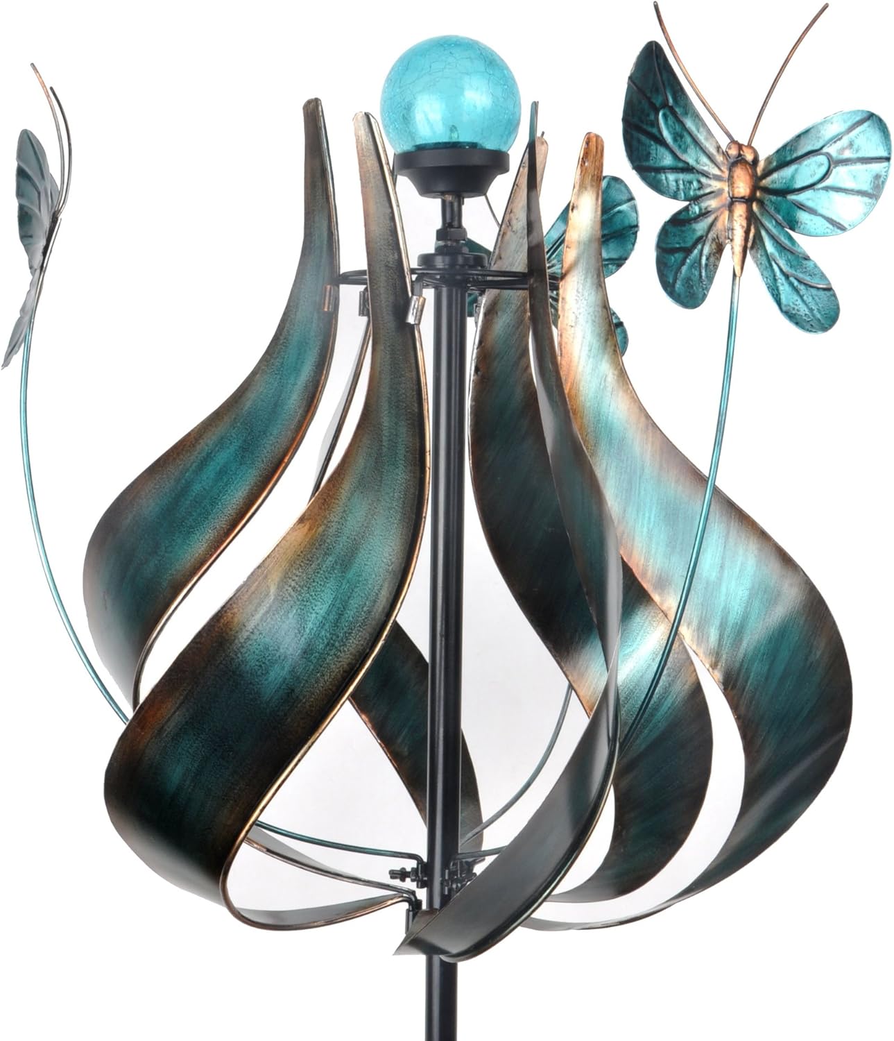 Peaktop Outdoor Kinetic Solar Light Wind Spinner Windmill, 73" Height, Teal: Furniture & Decor