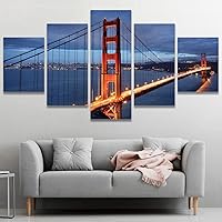 SIGNWIN Framed Canvas Wall Art Night Scene with Golden Gate Bridge and San Francisco Lights Coastal Ocean Modern Art Contemporary Panoramic Relax/Calm for Living Room, Bedroom, Office - 60