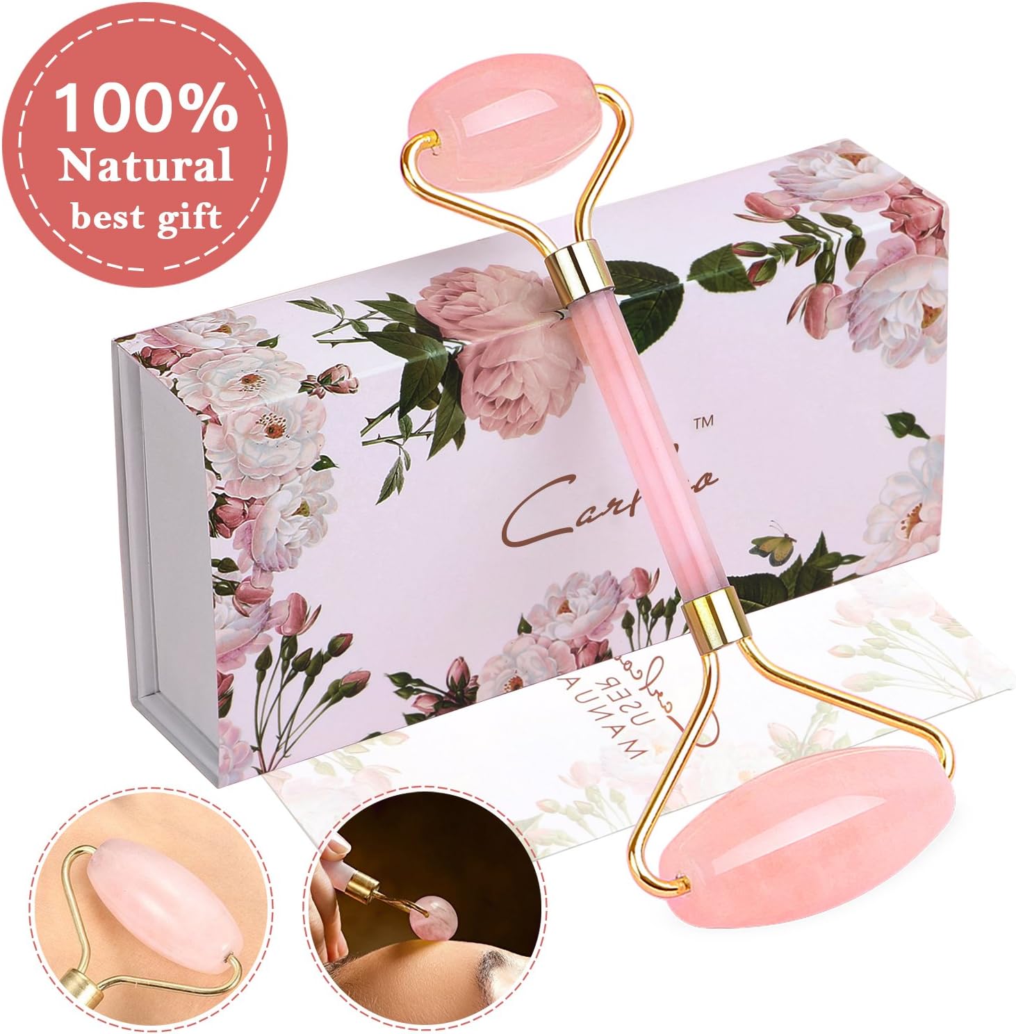 Jade Roller, Puridea Premium Skin Care Tool, Massage Tool for Body, Face,Neck and Helps Reduce Wrinkles,Pink