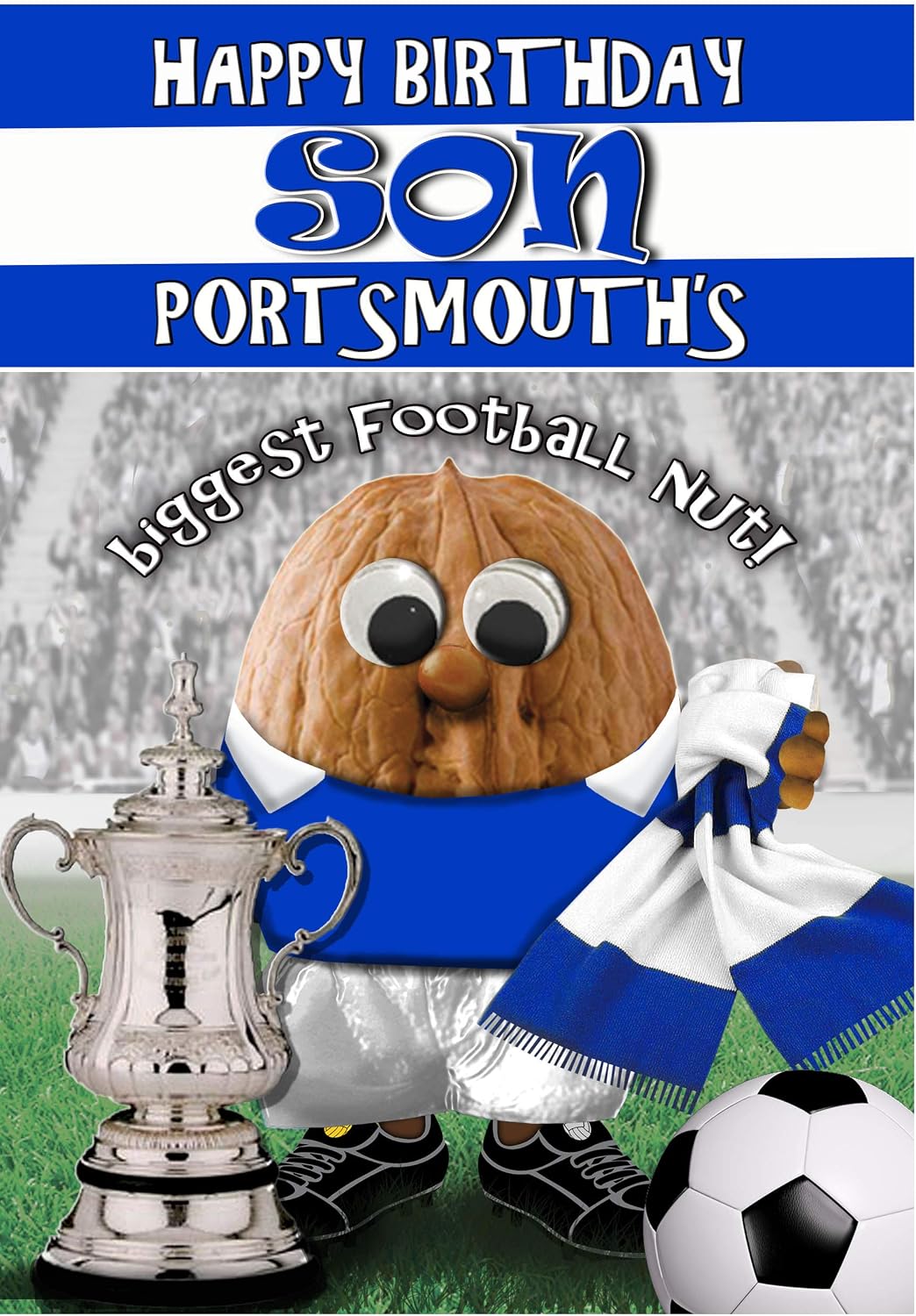 Portsmouth Birthday Card For Son Football Nut - PERSONALISED Option with NAME and/or AGE - POSTED SAME DAY - FULL COLOUR INSIDE
