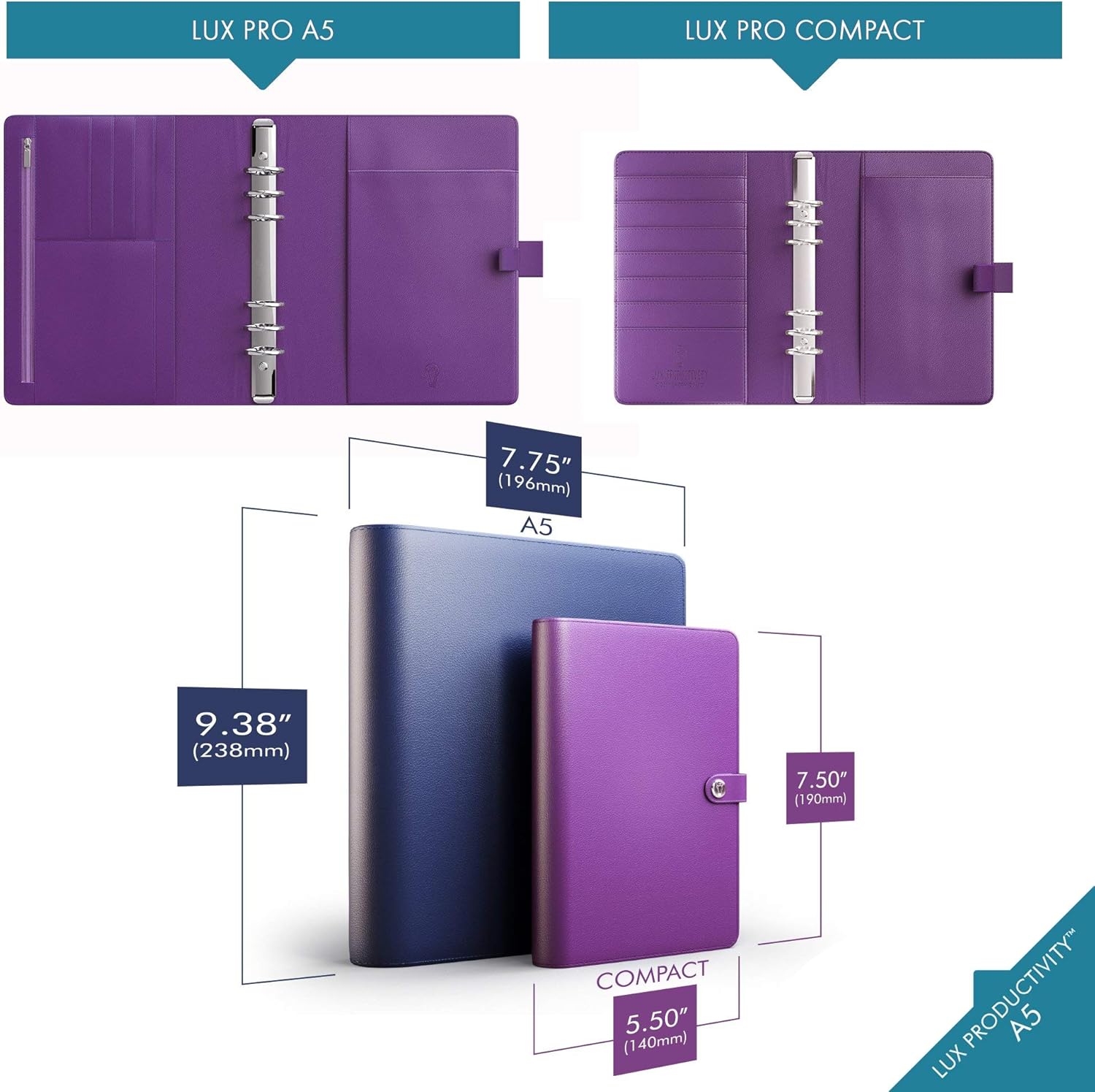 LUX Productivity PRO A5 Planner – Best Undated Diary Task Organizer with Daily Schedule & Reflection Journal - Manage Time/Projects/Finances/Goals/Gratitude/Happiness- (Purple) : Office Products
