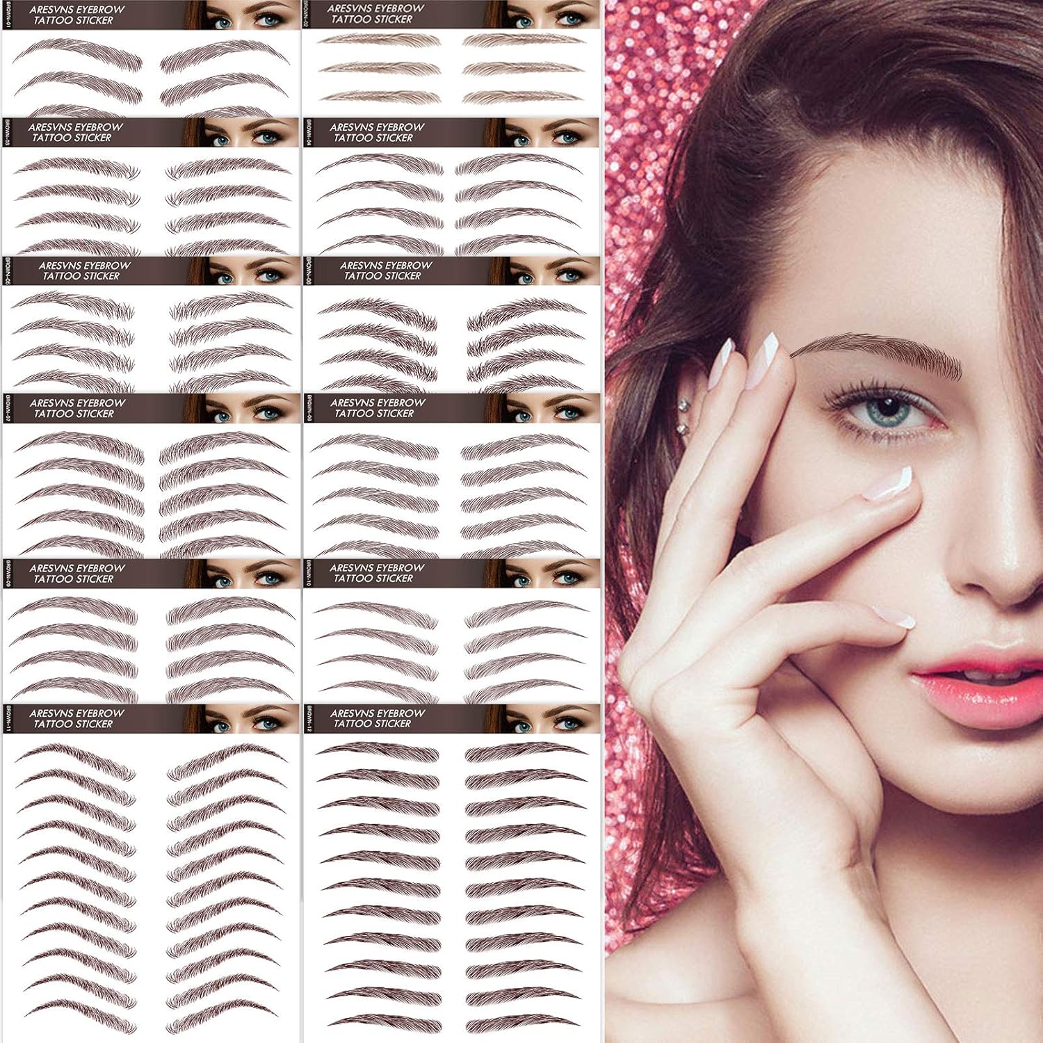 Aresvns 4D Eyebrow Tattoo Stickers 131 Pairs! Newly Improved Brown
