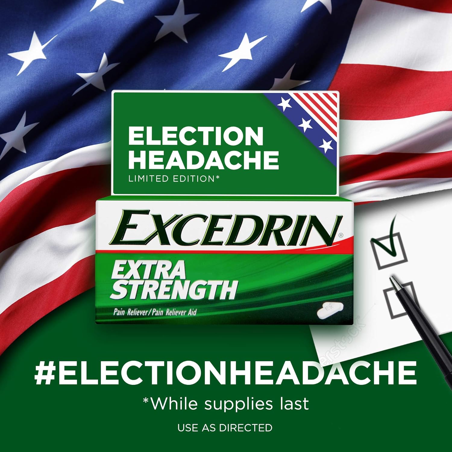 Excedrin Extra Strength Election Headache Relief Caplets – Limited Edition While Supplies Last – 200 Count (packaging may vary): Health & Personal Care
