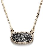 Faux Druzy Stone Light Weight Fashion Trendy Pendant Necklace for Women and Girls… (HEMATITE-OVAL)