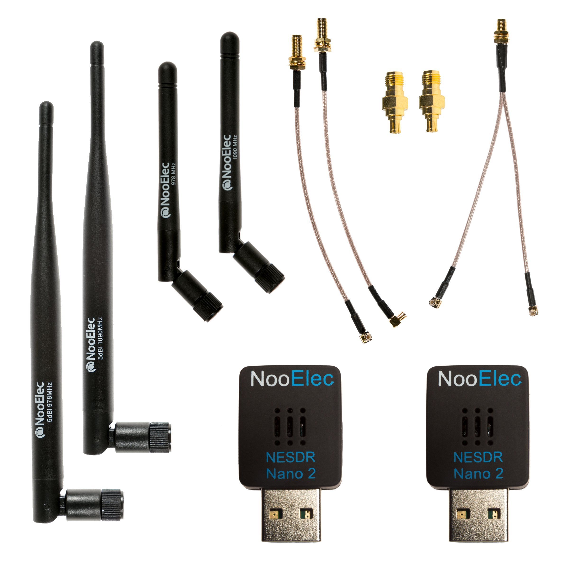 NooElec Dual-Band NESDR Nano 2 ADS-B (978MHz UAT & 1090MHz 1090ES) Bundle For Stratux, Avare, Foreflight, FlightAware & Other ADS-B Applications. Includes 2 SDRs, 4 Antennas, 5 Adapters. by NooElec