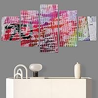 SIGNWIN 5 Panel Canvas Wall Art Modern Art Abstract Brushstroke Closeup Expressionism Expressive Modern Multicolor Oil Painting for Home Decorations Ready to Hang - 60
