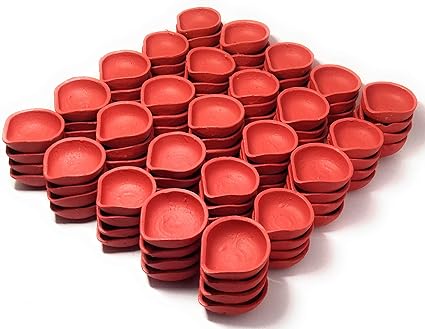 Diwali Diya Navratri Set of 100 Red Colourful Diyas Traditional Waterproof for Decoration Gifts Puja Festivals Handmade Clay Diyas