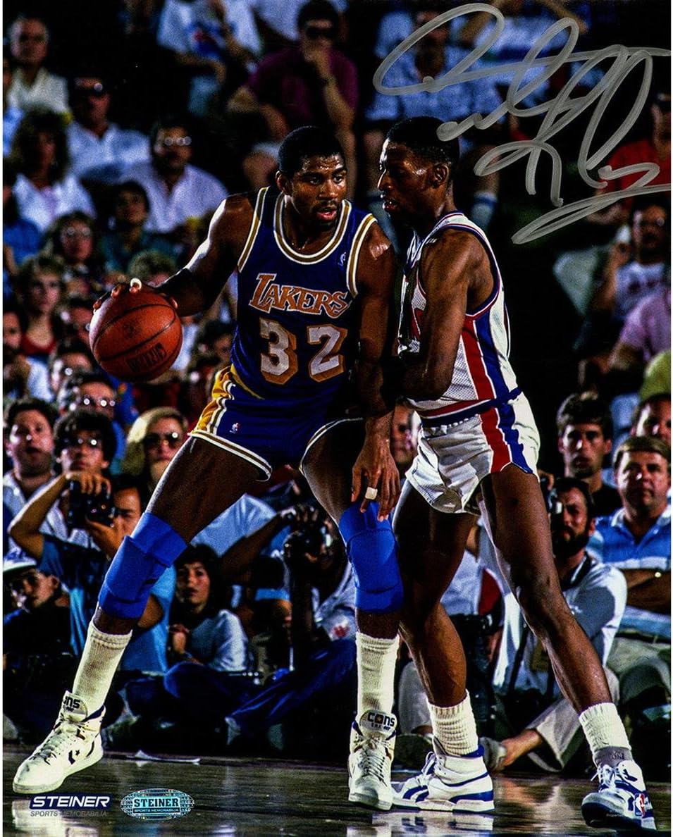 Detroit Pistons de la NBA Dennis Rodman Firmado Defending Magic Johnson