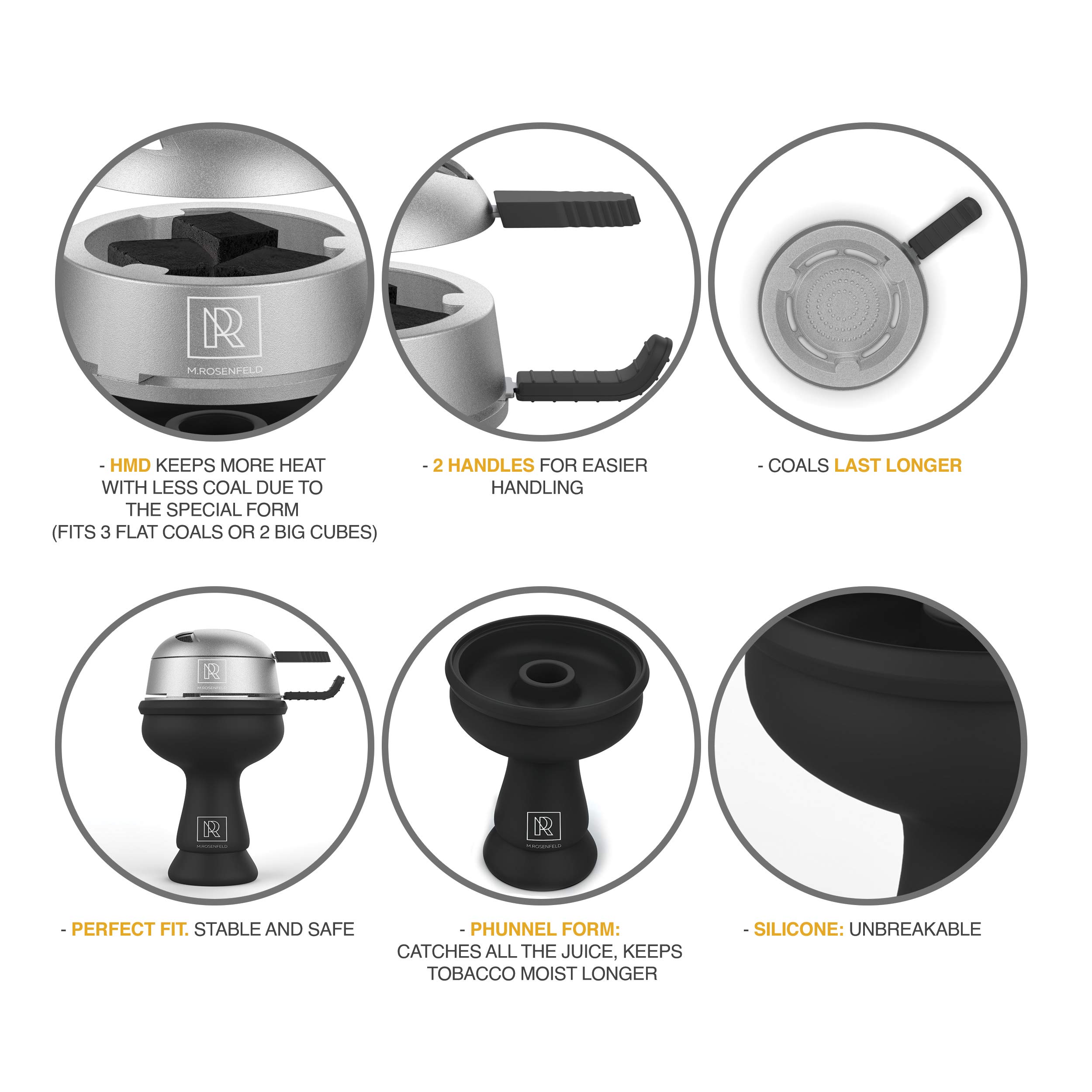 Premium Hookah Bowl Set Silicone - Silicone Hookah Bowl Phunnel with Hookah Tongs and Charcoal Holder for Easy Heat Management incl. e-Book with 10 Bowl Packing Tips | Ideal Set for Beginners and Pros
