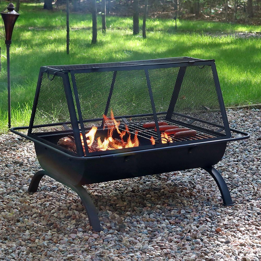 Sunnydaze Northland Outdoor Fire Pit - 36 Inch Large Wood Burning Patio & Backyard Firepit for Outside with Cooking BBQ Grill Grate, Spark Screen, Fireplace Poker, and Waterproof Cover : Garden & Outdoor