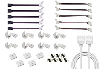 Cooligg LED Verbinder Set: 8x L Form Eckverbinder+ 1M Verlängerungskabel+ 10x Verbindungskabel (5x mit Clip, 5x mit Stecker)+