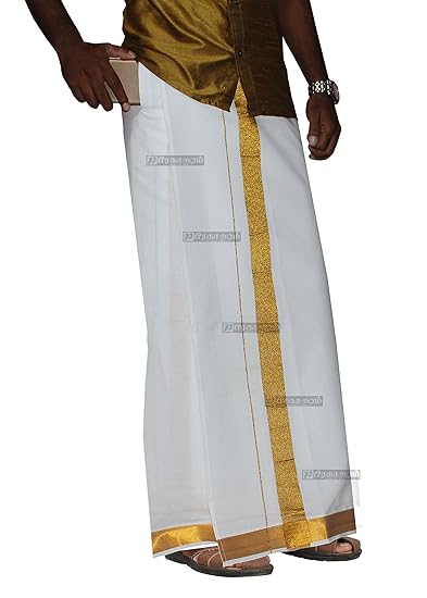 PREMIUM QUALITY(100% COTTON) MEN'S WELCRO SINGLE (SIZE-46, HEIGHT-42 INCH, BOARDER 2 INCH) POCKET DHOTI