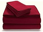 Tribeca Living SOLFL170SSQUDR Solid 5-Ounce Flannel Extra Pocket Deep Red, Queen Sheet Set