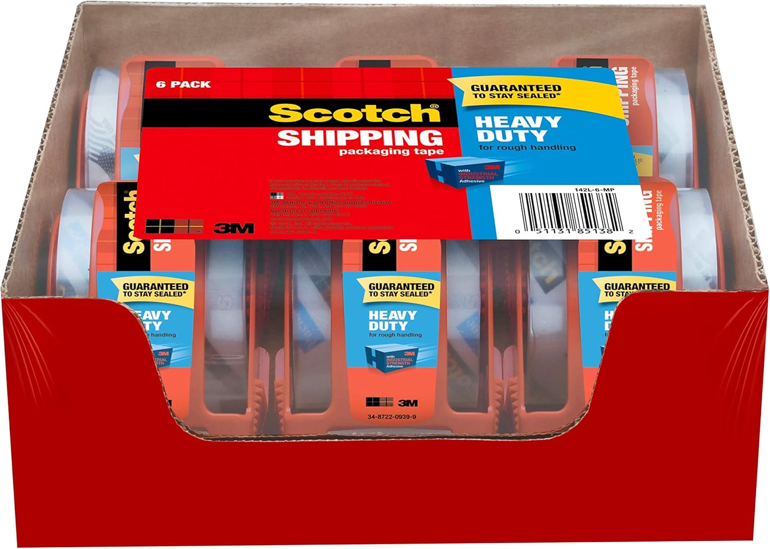 Scotch Heavy Duty Shipping Packaging Tape, 1 Roll with Dispenser, 1.88" x 19.4 Yards, 1.5" Core, Great for Packing, Shipping & Moving, Clear (142-700-H) : Touch Screen Tablet Computer Cases : Office Products