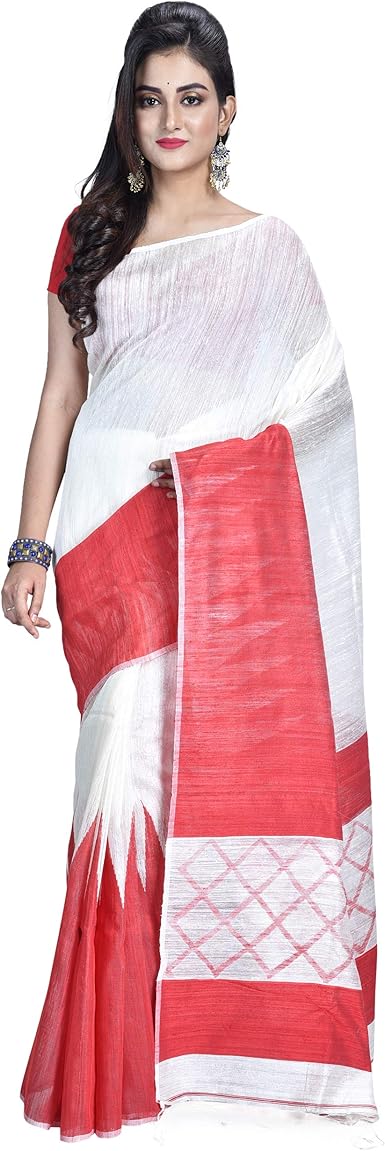 amazon red white saree
