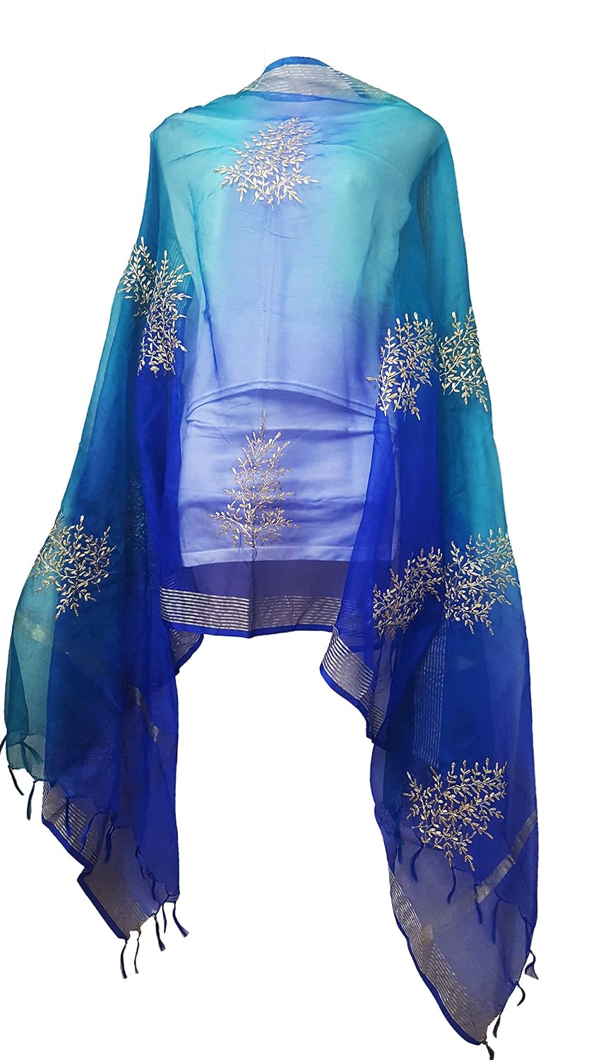 skhoza organza golden zari embroidered dupatta for women - blue & golden