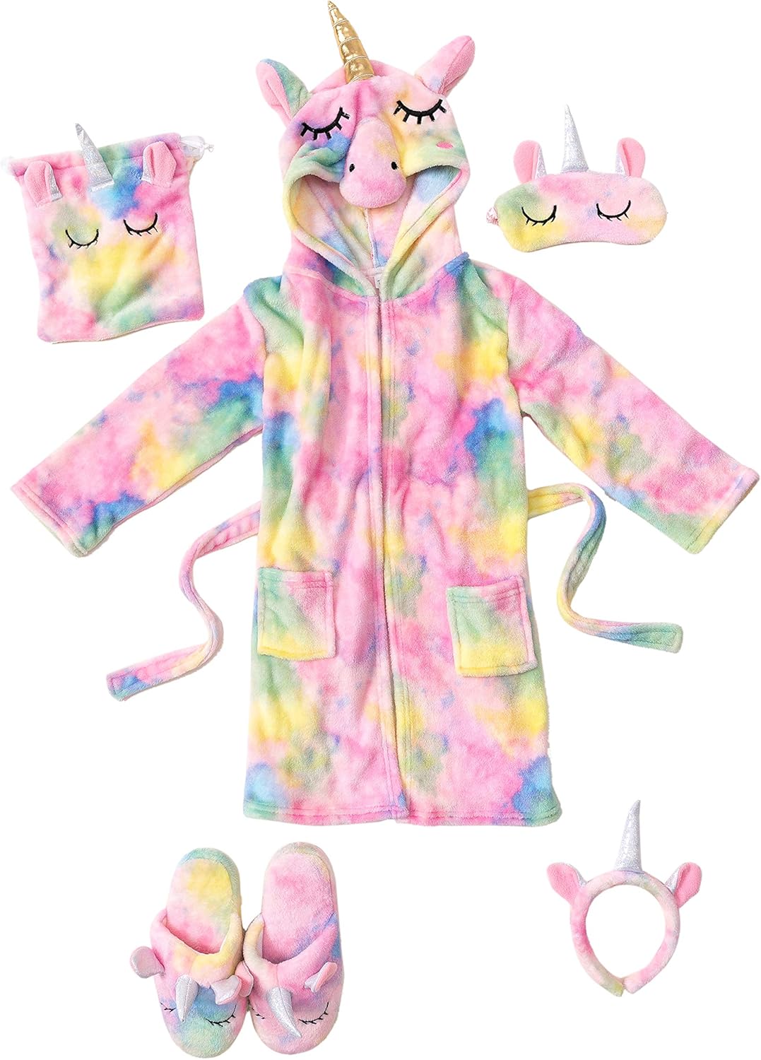 Unicorn Hooded Bathrobe Sleepwear with Blindfold, Bag, Slippers and Headband: Clothing