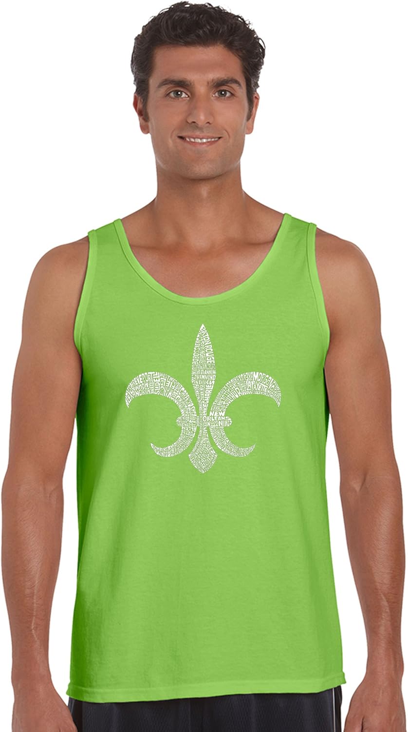 Men's Word Art Tank Top - Fleur DE LIS - Popular Louisiana Cities- LA Pop Art