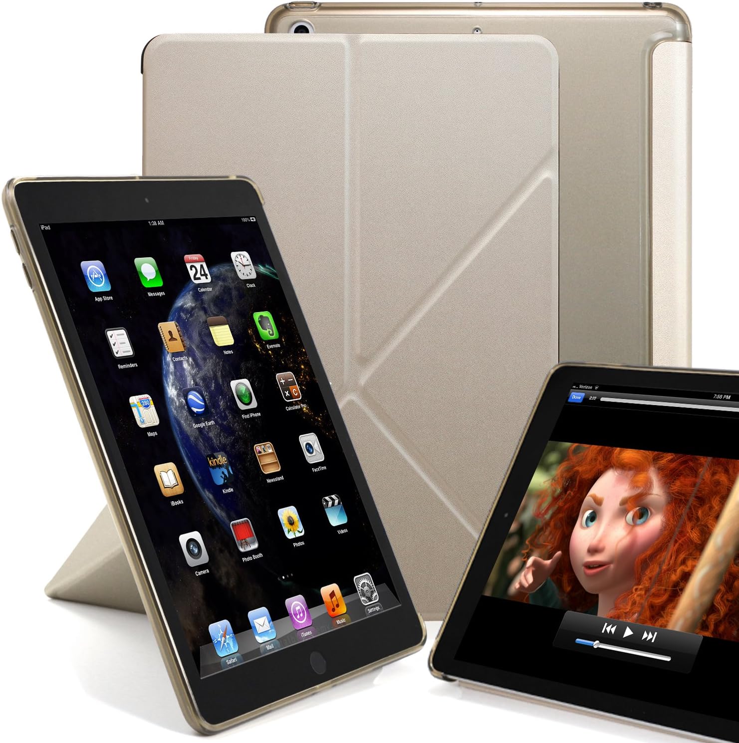 KHOMO Horizontal and Vertical Display Stand Capable Cover for iPad 9.7 Inch (2017 & 2018) Transparent Back Case - Dual Origami Hybrid Series - Gold