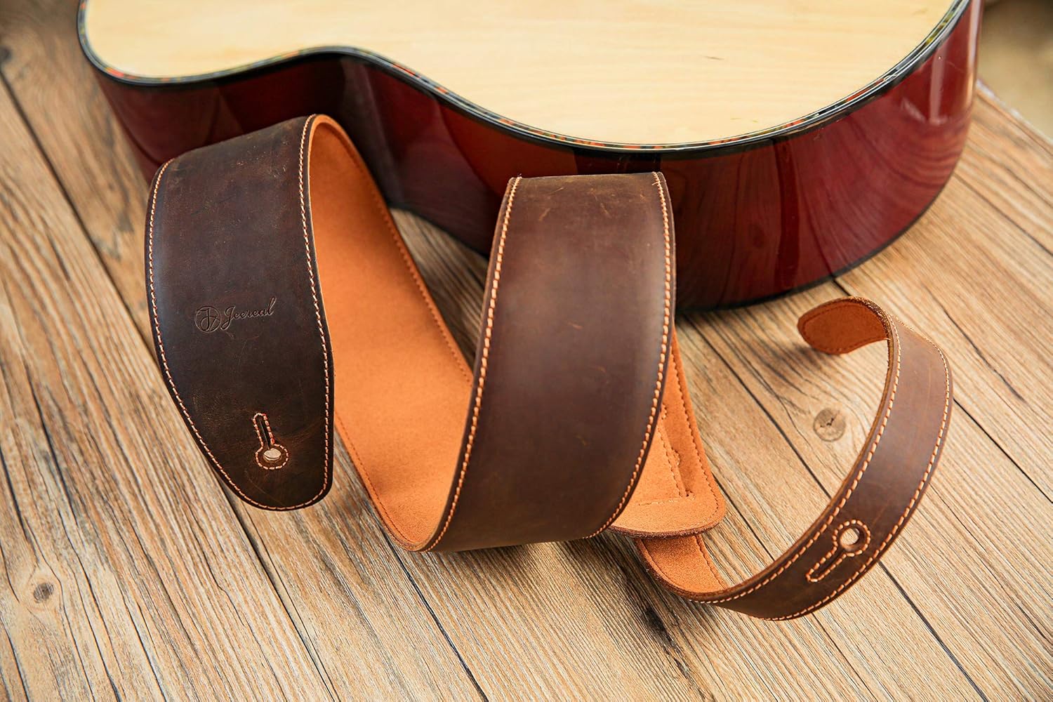 Jeereal Full Grain Genuine Padded Soft Leather Guitar Strap (2.75inches