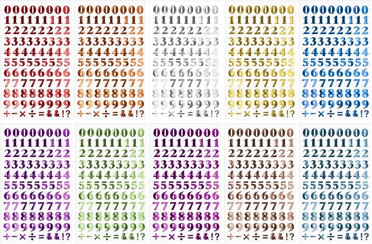 10 Sheets Number Letter Stickers PU Material Self Adhesive