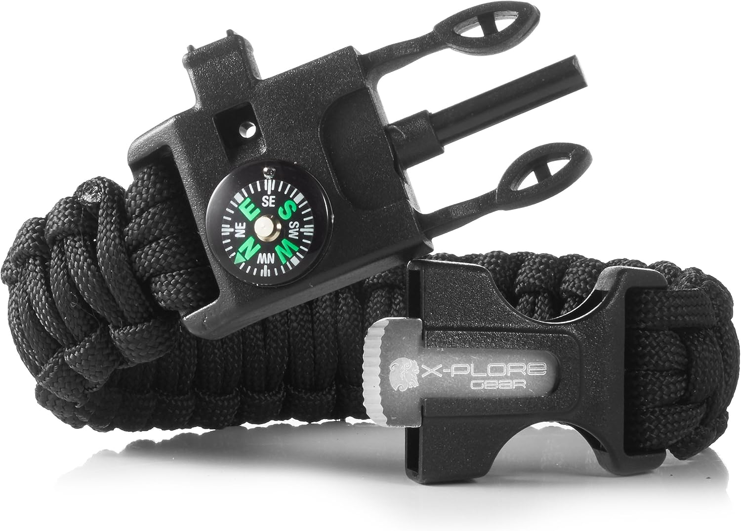 X-Plore Gear Emergency Paracord Bracelets | Set of 2| The Ultimate Tactical Survival Gear| Flint Fire Starter, Whistle, Compass & Scraper | Best Wilderness Survival-Kit - Black(R)/Blue(R) : Sports & Outdoors