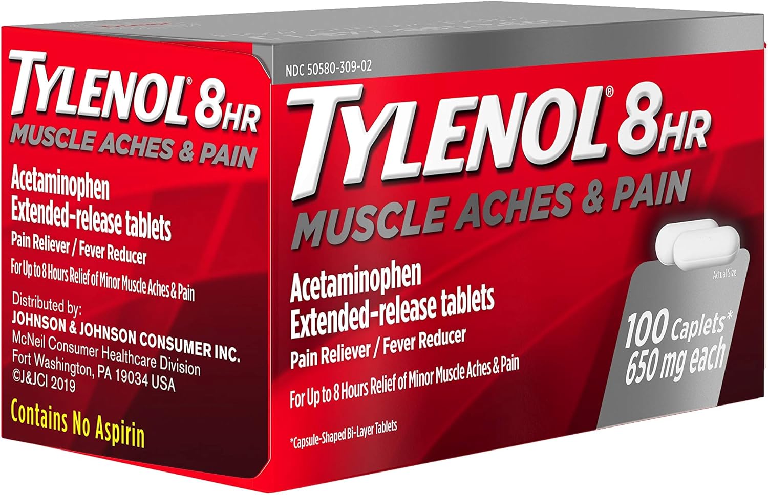 Tylenol 8 Hour Muscle Aches & Pain Acetaminophen Tablets for Muscle & Joint Pain, 100 ct: Health & Personal Care