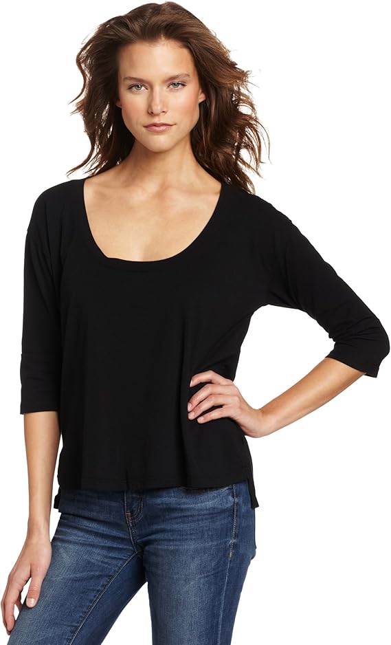 Allen Allen Women's Elbow Sleeve Scoop Top, Black, Large at Amazon