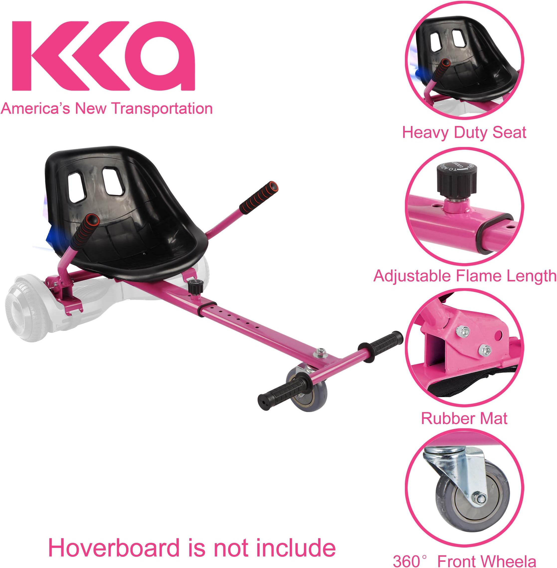 Hoverboard Seat Attachment, Go Kart, Hoverboard Go Cart Accessories, Heavy Duty Frame, Fun for Kids Fits 6.5"/8"/10", Go Kart Conversion Kit For Hoverboard (Pink)