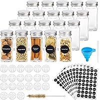 Hatoku 20 Pcs Glass Spice Jars with 400 Spice Labels, 4oz Square Spice Bottles with Shaker Lids and Airtight Metal Caps…