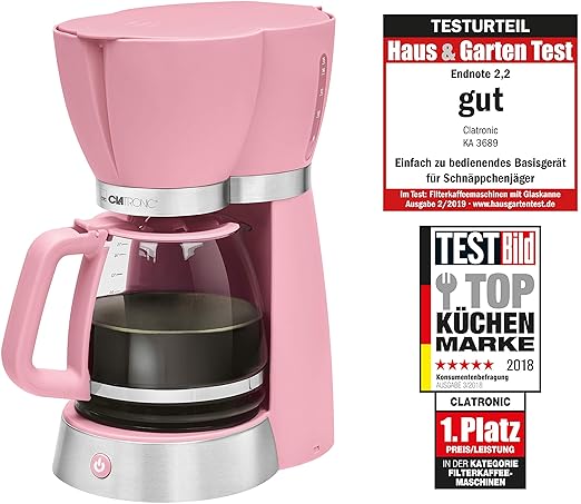 Clatronic KA 3689 Cafetera Eléctrica de Goteo Automática, Serie R, 1000 W, 1.7 litros, Rosa