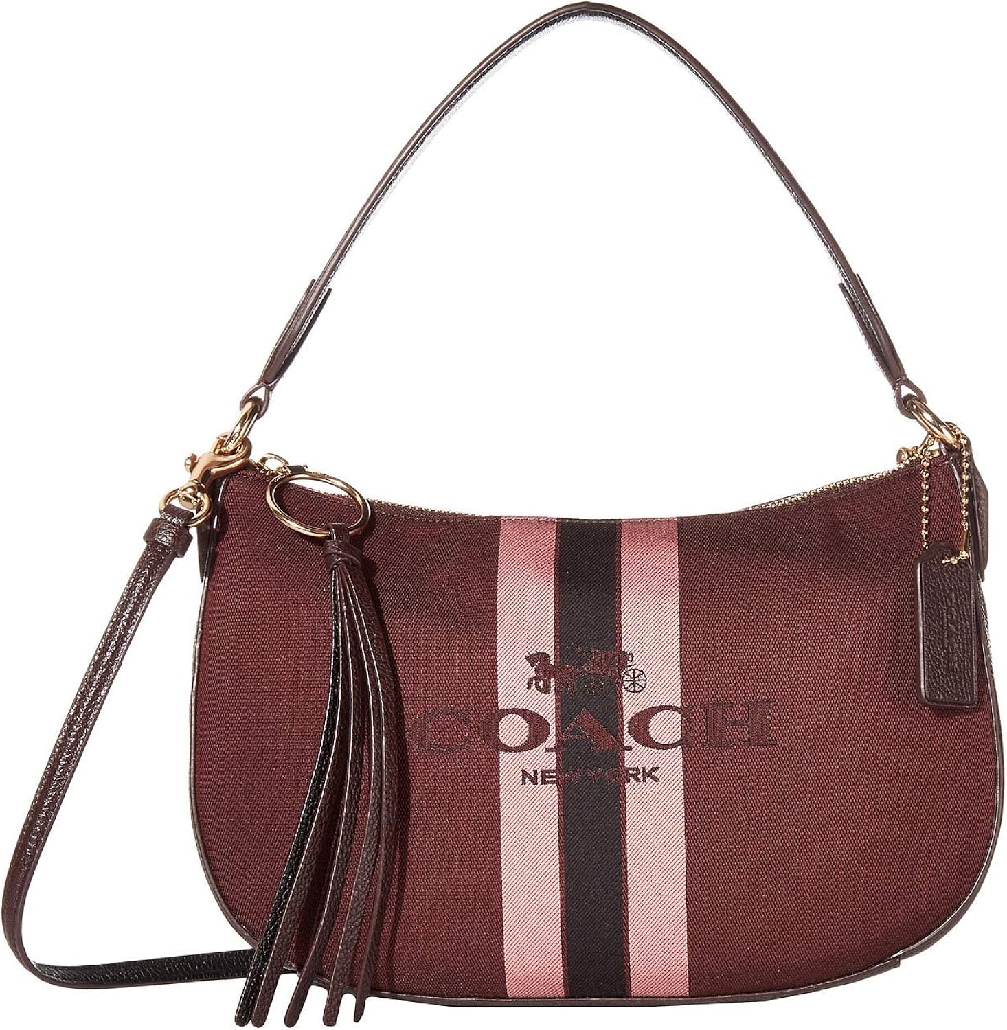 COACH Horse and Carriage Jacquard Sutton Crossbody Oxblood/Gold One