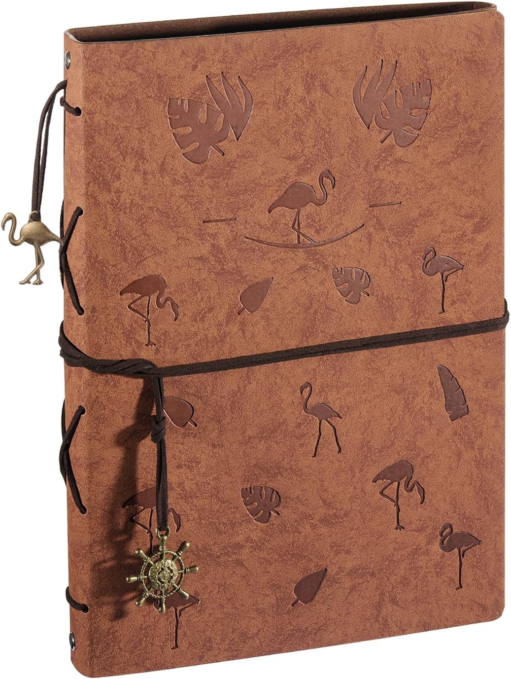 XIUJUAN Photo Album Scrapbook Vintage Leather Scrap Book Memory Book Wedding Guest Book Memory Book, Christmas Valentines Birthday Gift Anniversary Present for Women Her Girls, Flamingo, Reddish Brown
