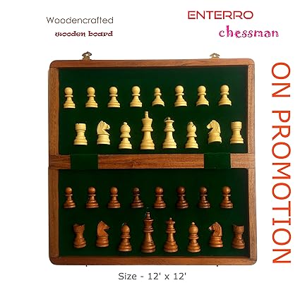 ENTERRO Magnetic Chess Classic Handcrafted Wooden Board - Foldable (12 inch x 12 inch)