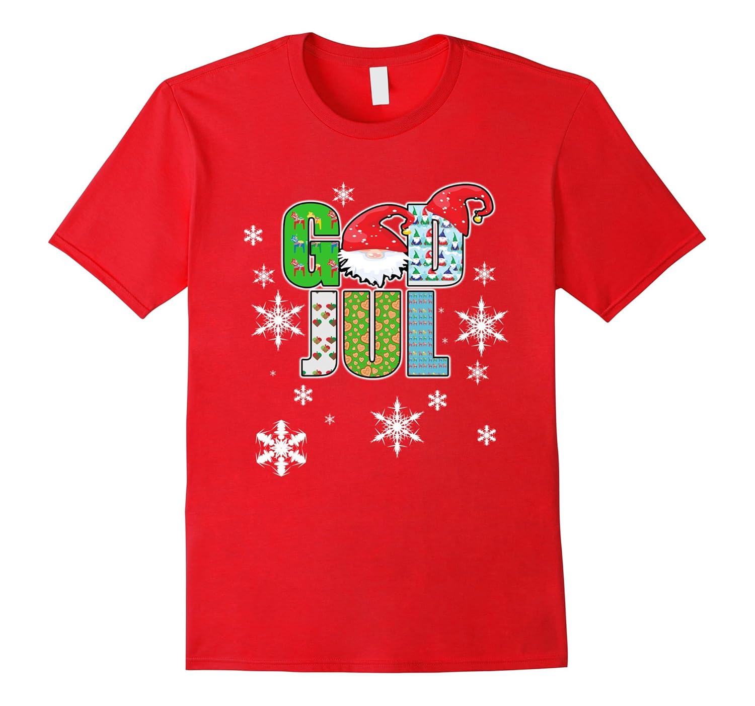 God Jul Swedish Merry Christmas Snowflakes Dala Horses-ANZ