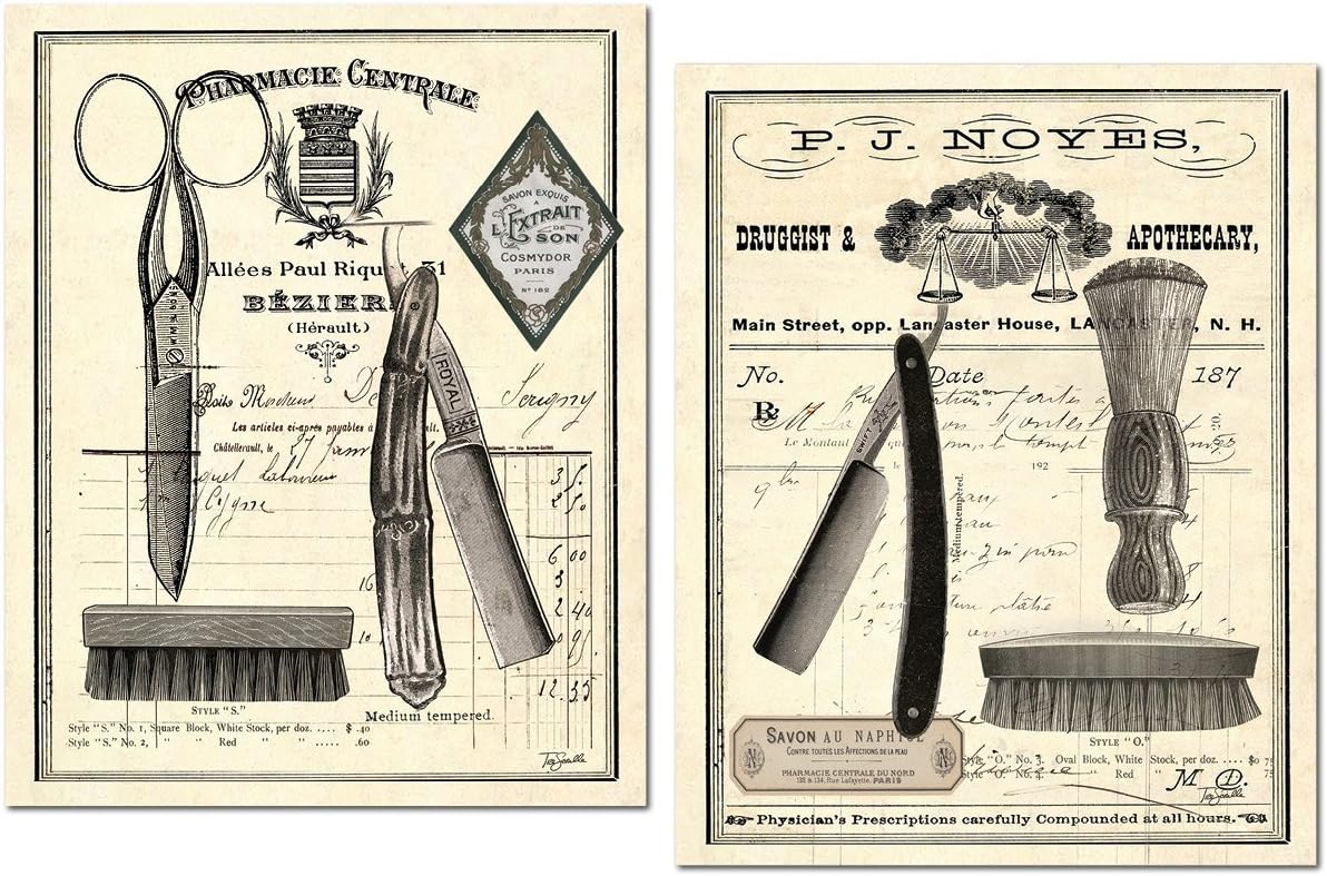Amazon Com Classic Vintage Barber Shop Salon Prints By Tre Sorelle Studios Two 11x14in Paper Posters Posters Prints
