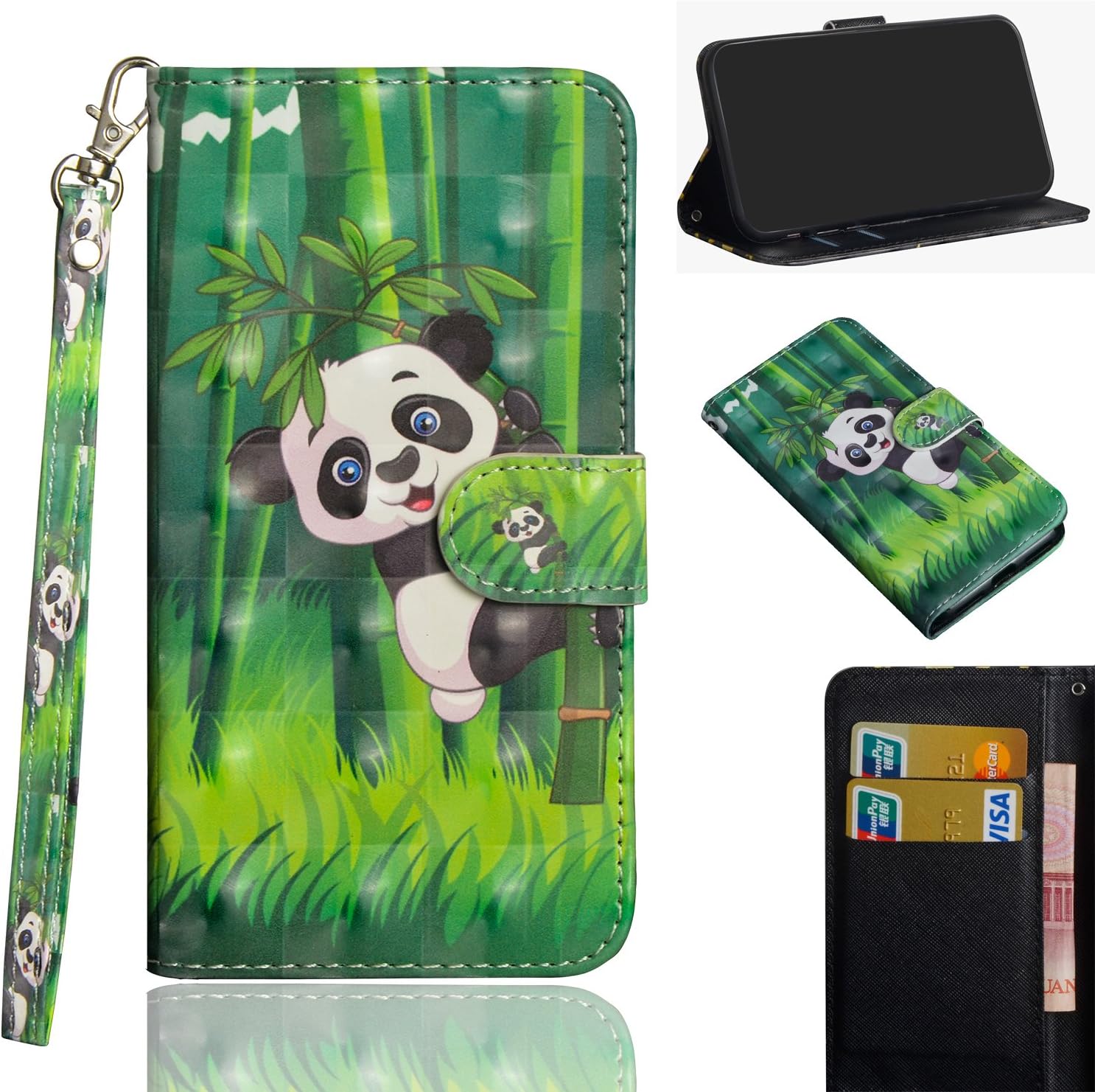 CASE4YOU Samsung Galaxy J2 Core, J2 Dash, J2 Pure, J260 Wallet Case, Flip PU Leather Cover Book Style Cases Kickstand Holder Cards Slots Holster Full Body Shockproof Protection Bumper Cartoon Panda