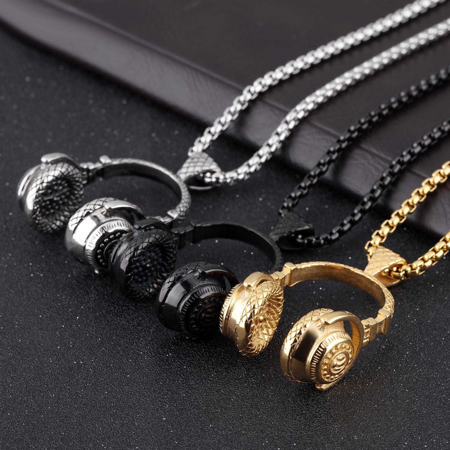 Music silver Pendant Rocker Necklace Jewelry Hiphop Headphones with 24in chain: Clothing