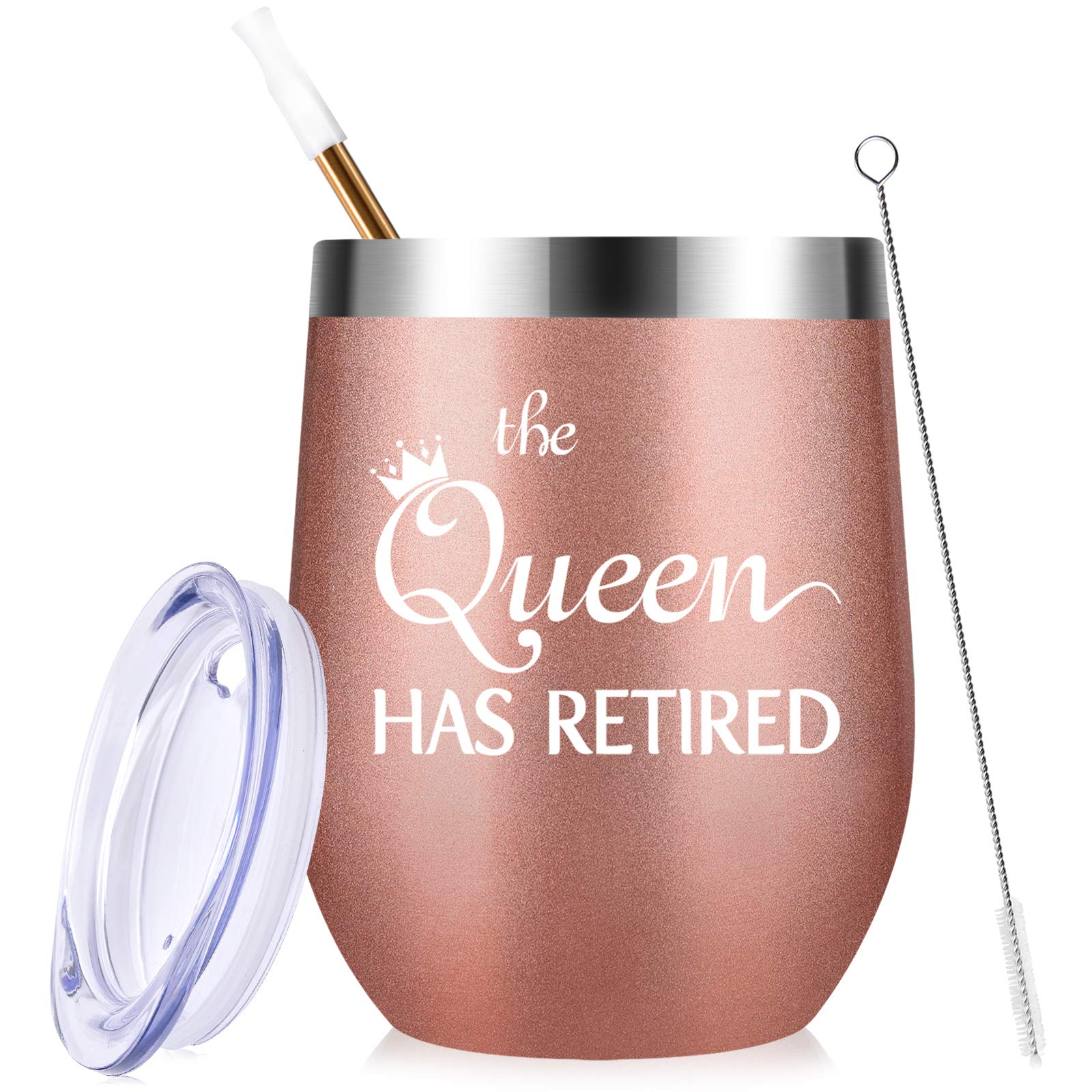 Retirement Gifts for Women, Colleagues, Coworkers, Friends - The Queen Has Retired Gift Wine Glass - 12 Oz Insulated Stainless Steel Coffee Cup for Mom Grandma Sister Friend Auntie