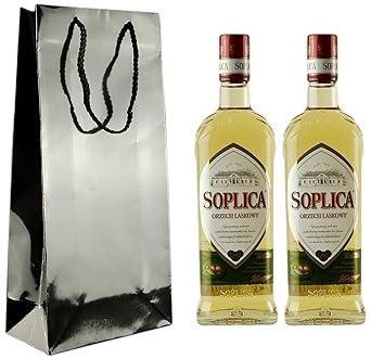 Geschenkidee 2x Soplica Haselnuss in schicker Lacktüte | Polnischer Haselnusswodka/-likör | je 30%, 0,5 Liter