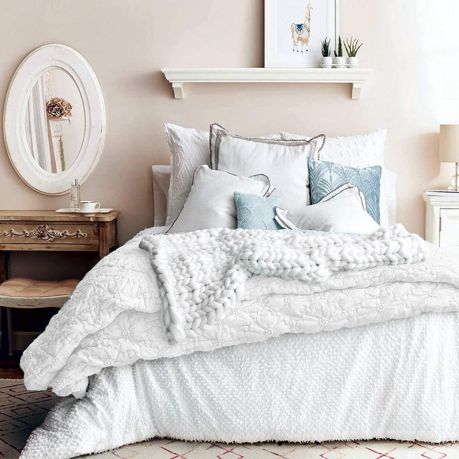 Artisan De Luxe Bedding Quilted 3pc Comforter Set Rich Texture Rushed Embroidered Pintuck Flower French Country Style White Queen Amazon Co Uk Kitchen Home