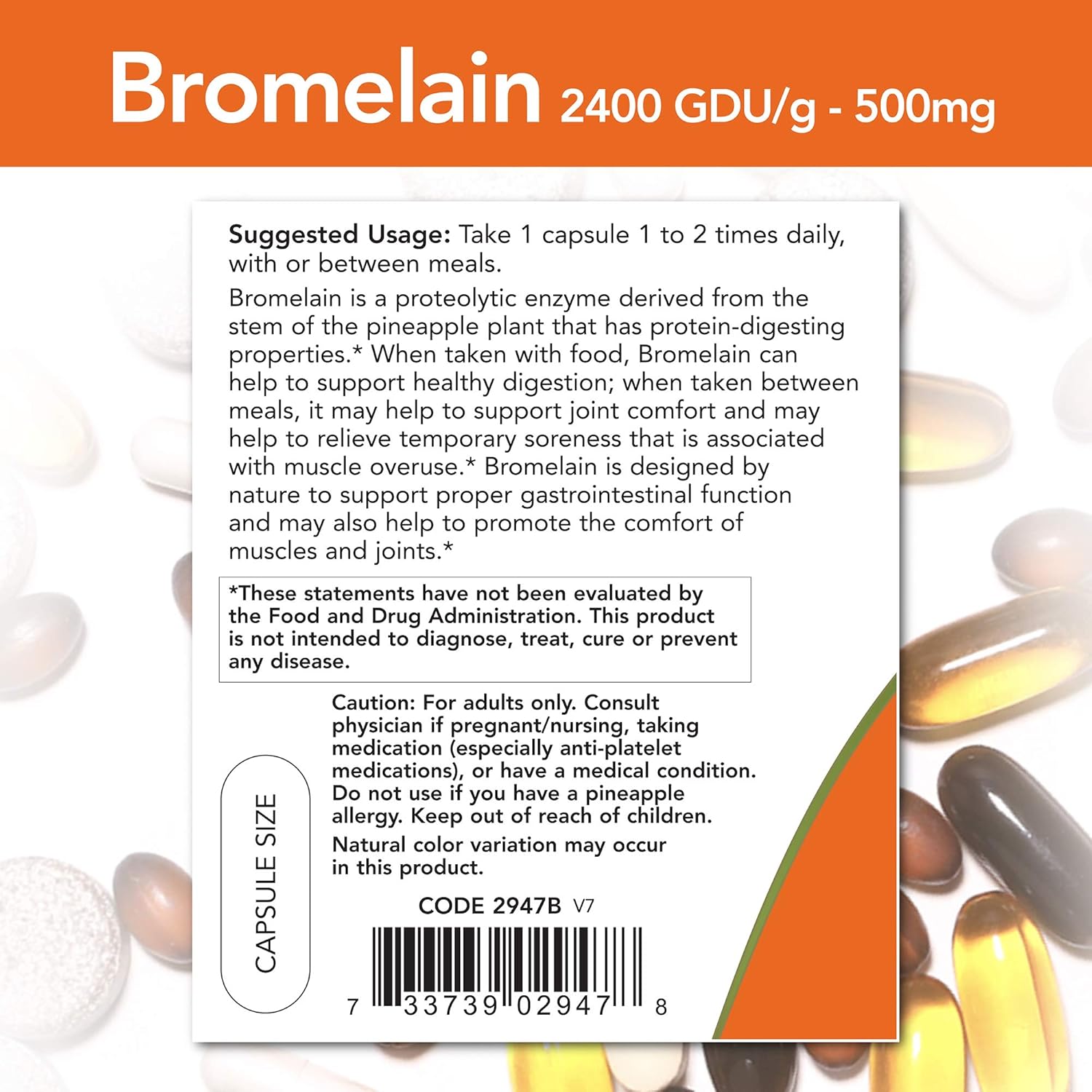 NOW Supplements, Bromelain (Natural Proteolytic Enzyme) 2,400 GDU/g - 500 mg, Natural Proteolytic Enzyme*, 120 Veg Capsules: Health & Personal Care