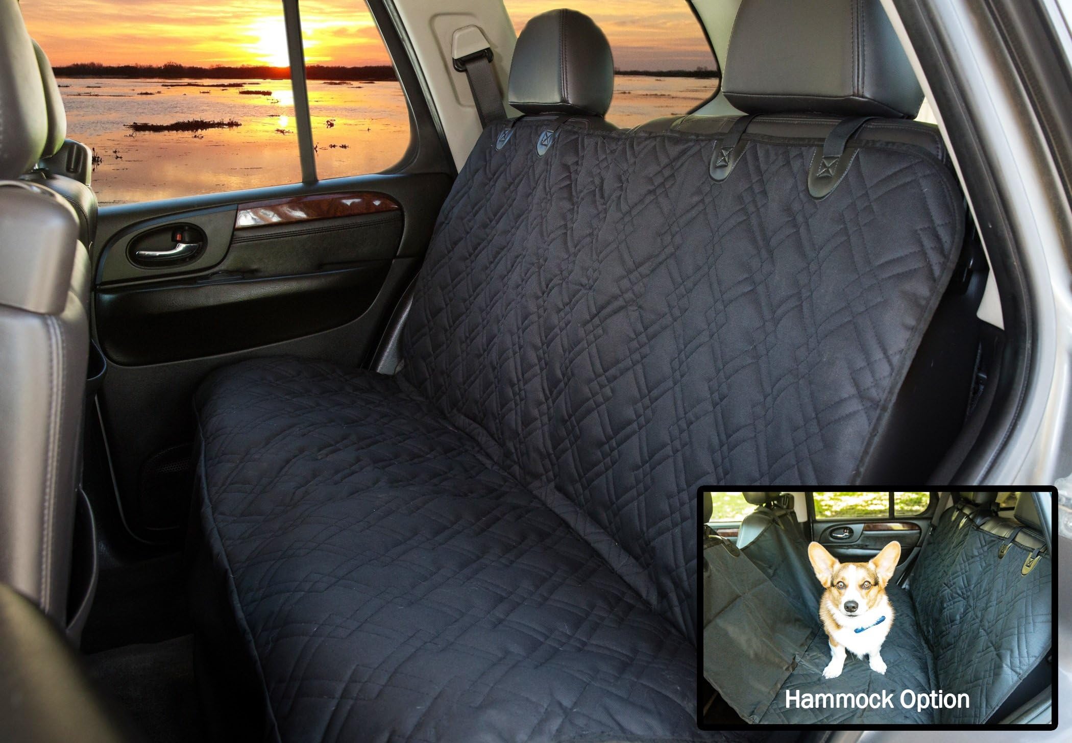 Pet Krewe Pet Car Seat Cover with Seat Anchors for Cars, Trucks, and Suv's - Waterproof & Nonslip Backing (Black)
